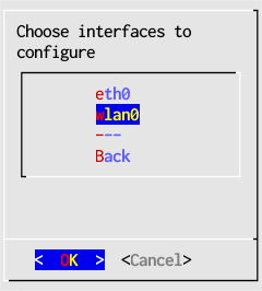 image of Network Setup choose wifi interface